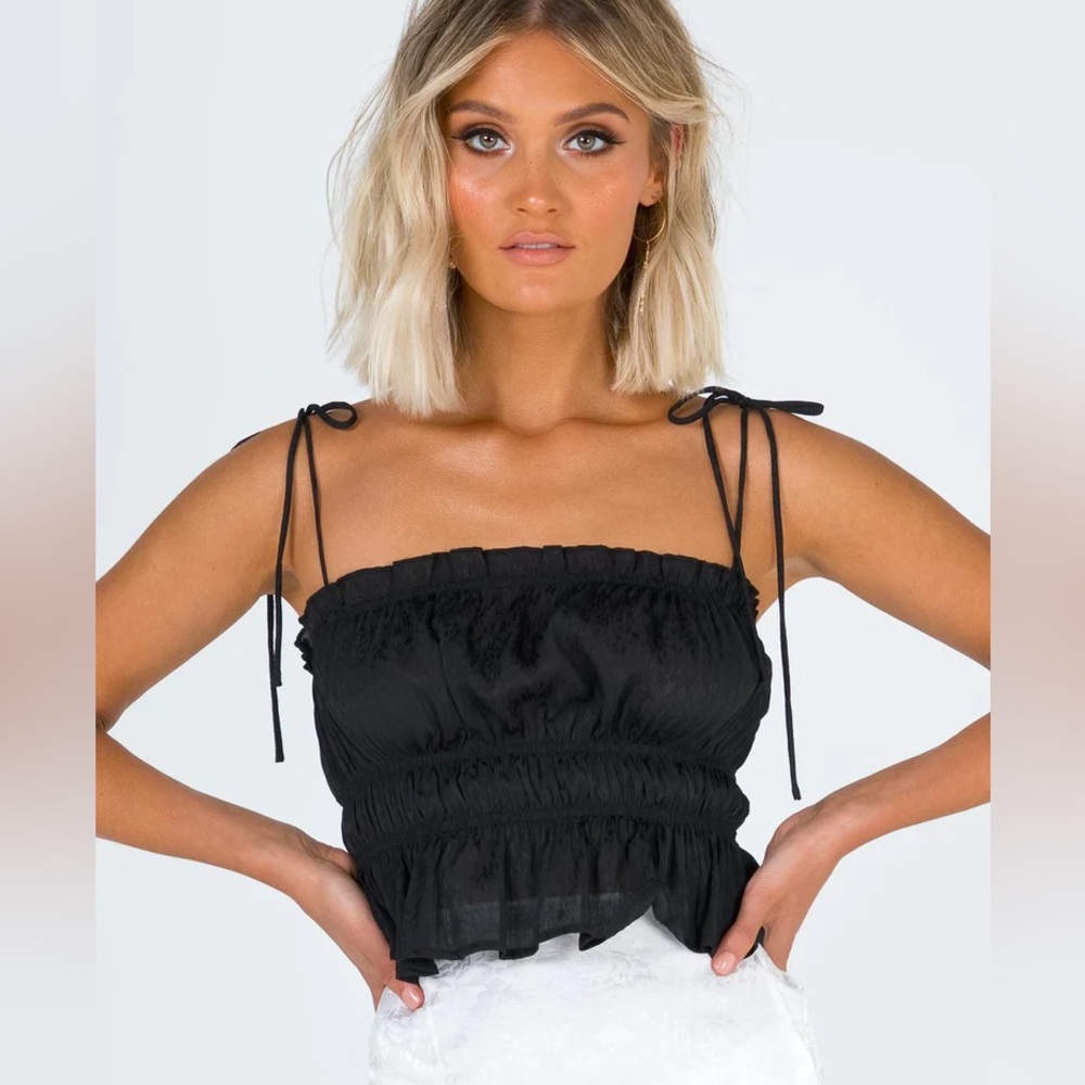 Princess Polly Black Ruffle Top With Tie Straps